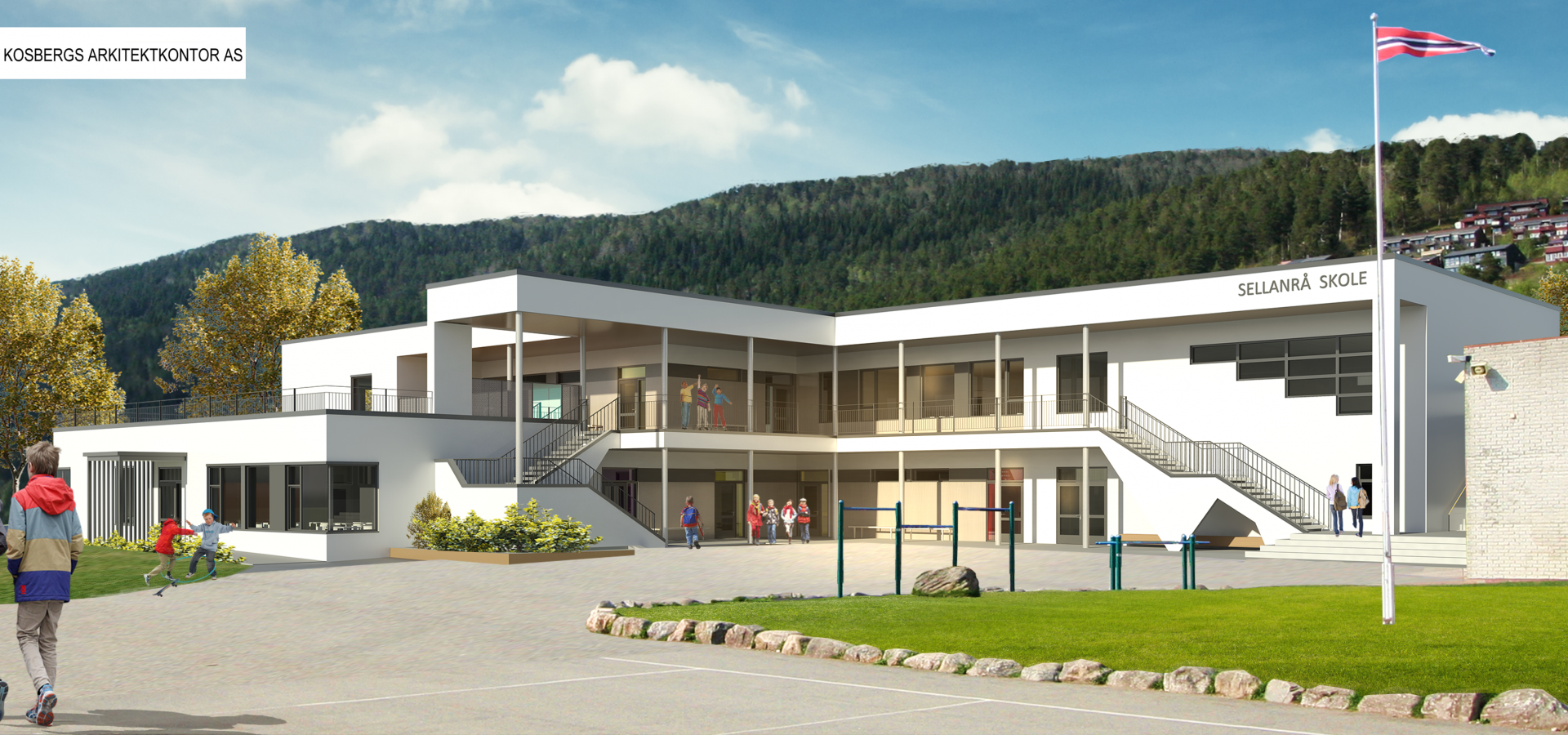 Sellanrå Skole - Illustrasjon med logo