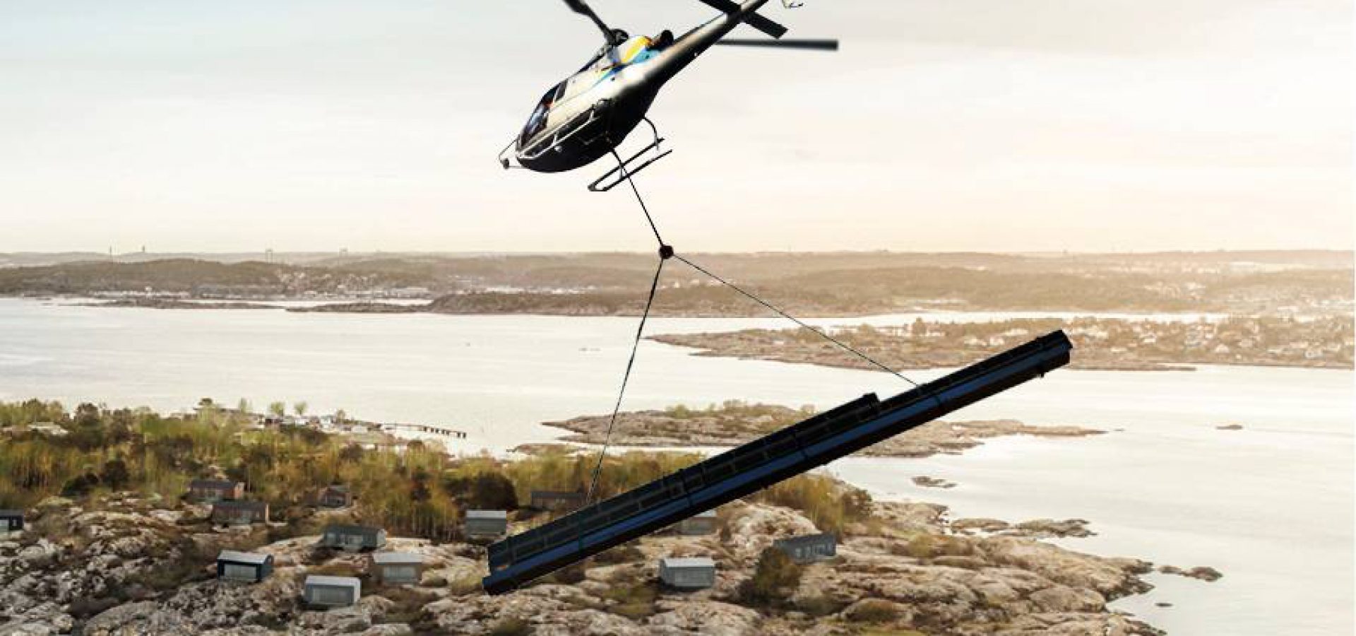 Osterman Helicopter levererar våra element till villor på Knarrholmen.